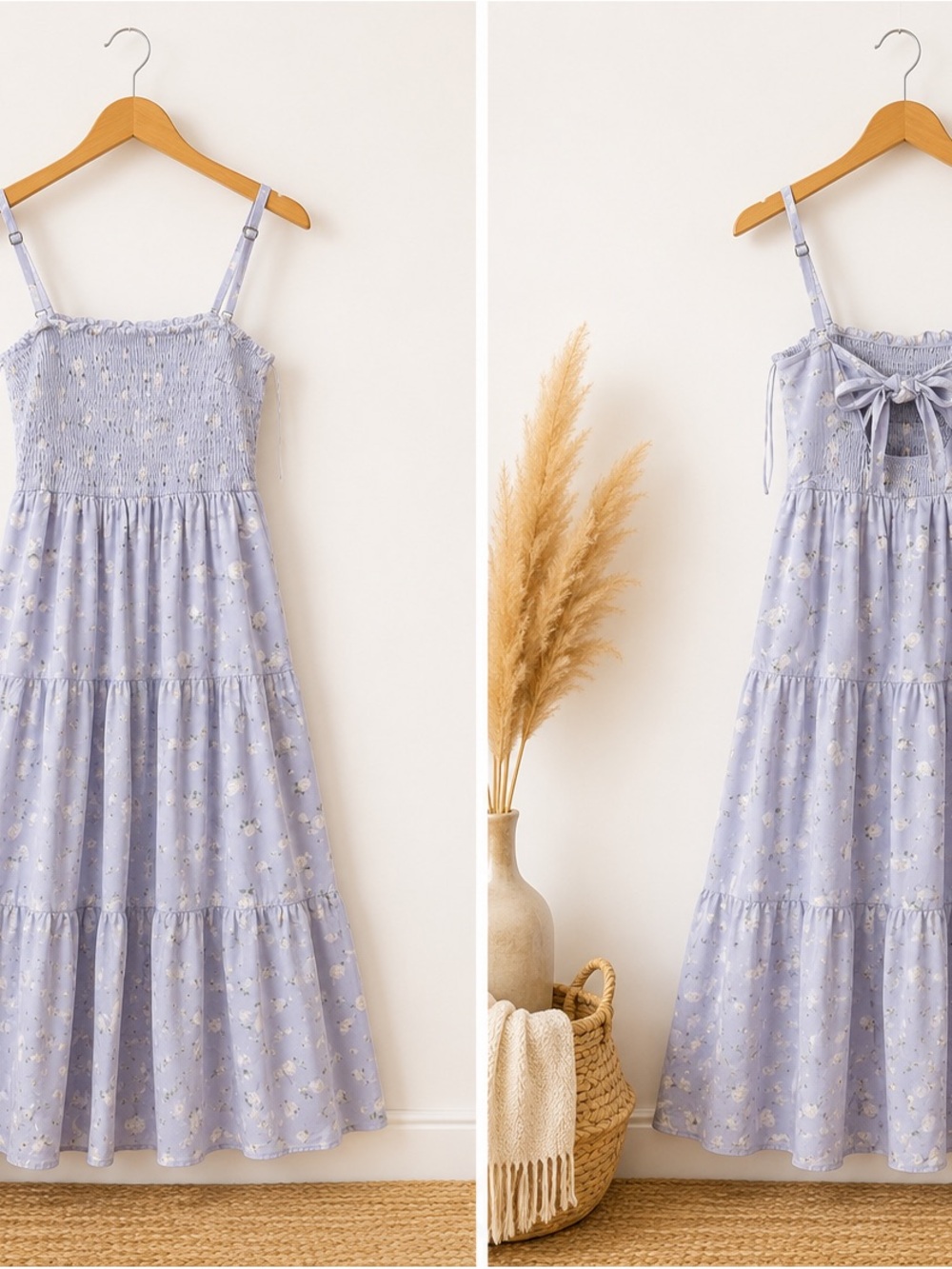 Hollister Lavender Floral Tiered Sundress with Smocked Bodice
